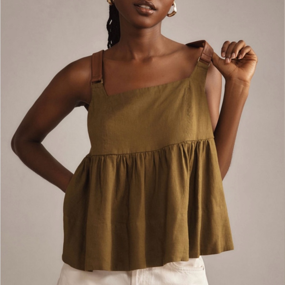 Anthropologie linen leather strap tank